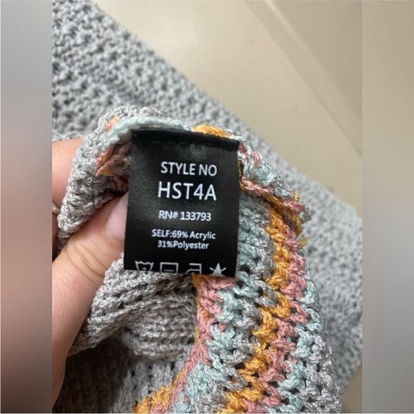 VICI Chunky Knit Striped Flare Sleeve Sweater Gray Size M - Picture 5 of 6